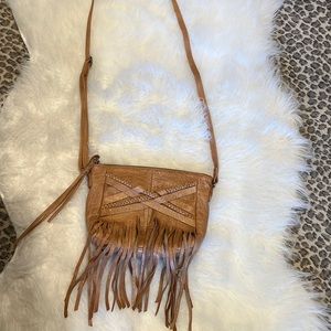 Day and mood tan leather Crossbody with fringe